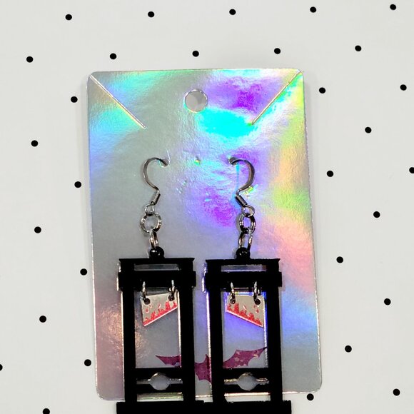 Black Guillotine Earrings Stainless Steel Hooks Gothic Punk Killer Boo Basket - Picture 6 of 8
